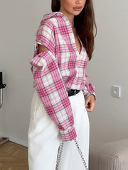 Fashion Loose Detachable Long Sleeve Plaid Shirt