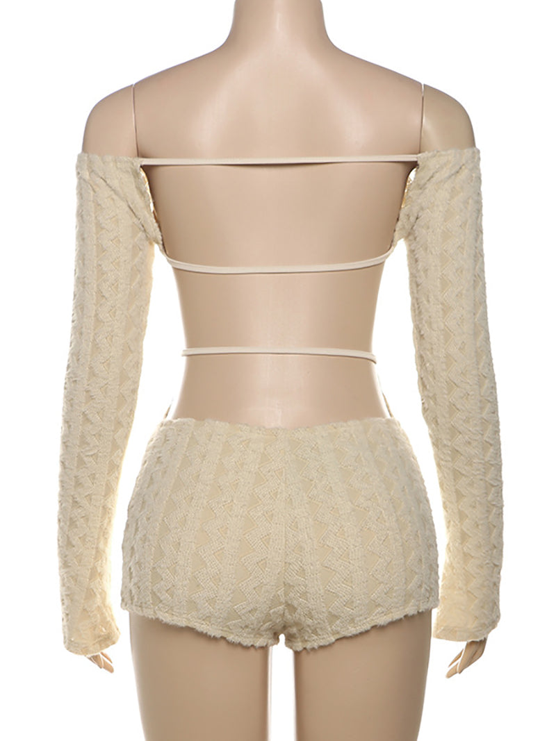 Sexy Off Shoulder Backless Knit Romper