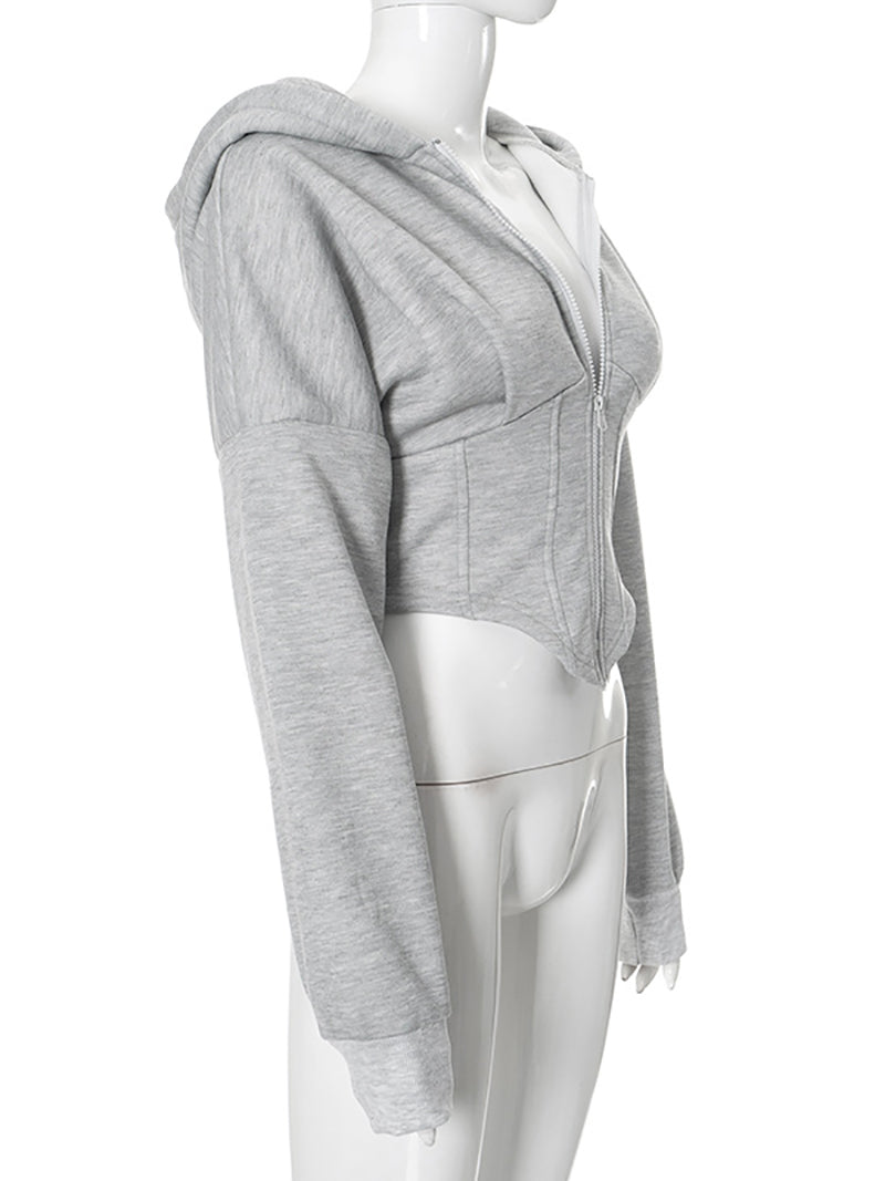 Fashion Zip Up Cropped Corset Hoodie