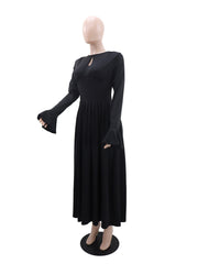 Elegant Round Collar Hollow Out High Wasit Maxi Dress