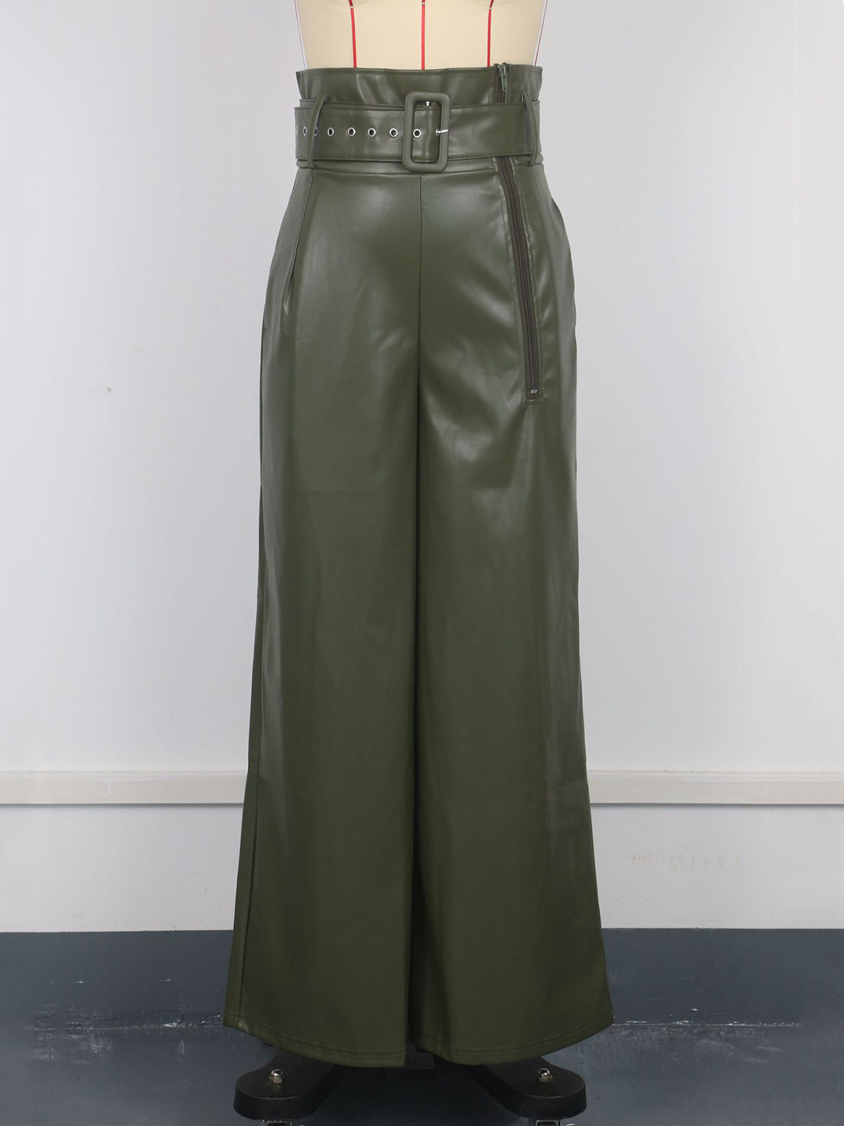 PU Leather Zipper Wide Leg Pants