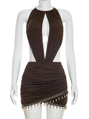 Sexy Hollow Halter Backless Bodycon Mini Dress