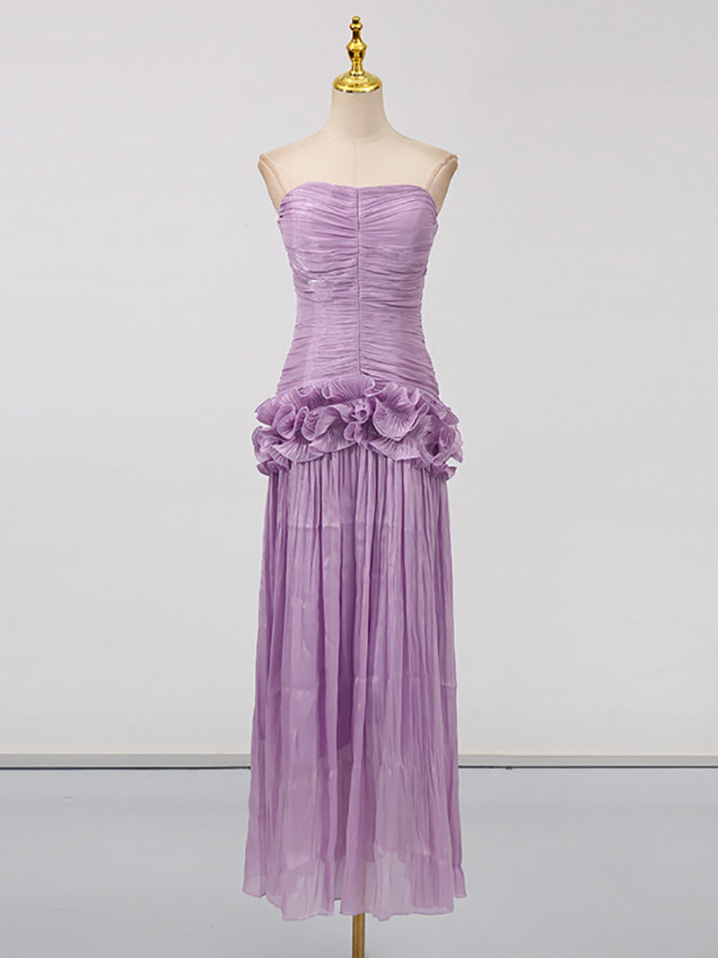 Fashion Strapless Ruffle Slim Maxi Dress