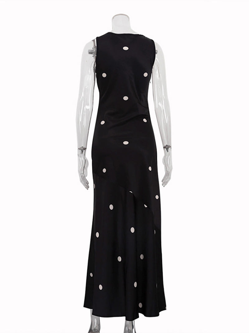 Sleeveless Polka Dot Print Vest Maxi Dress