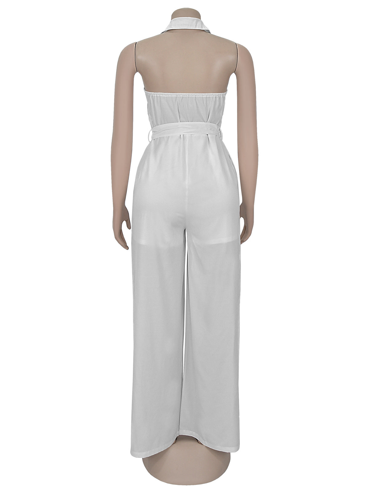 Fashion V-Neck Sleeveless Lace up Halter Jumpsuit