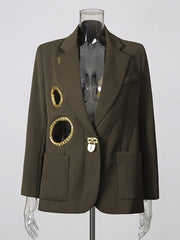 Metal Cutout V Neck Oversized Blazer-boutique