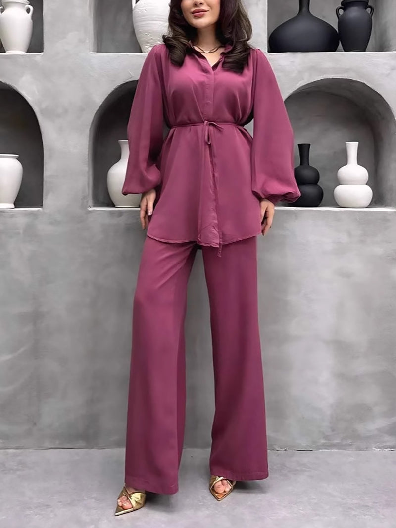 Fashion Loose Lace-up Shirt Casual Pants Set