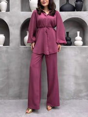 Fashion Loose Lace-up Shirt Casual Pants Set