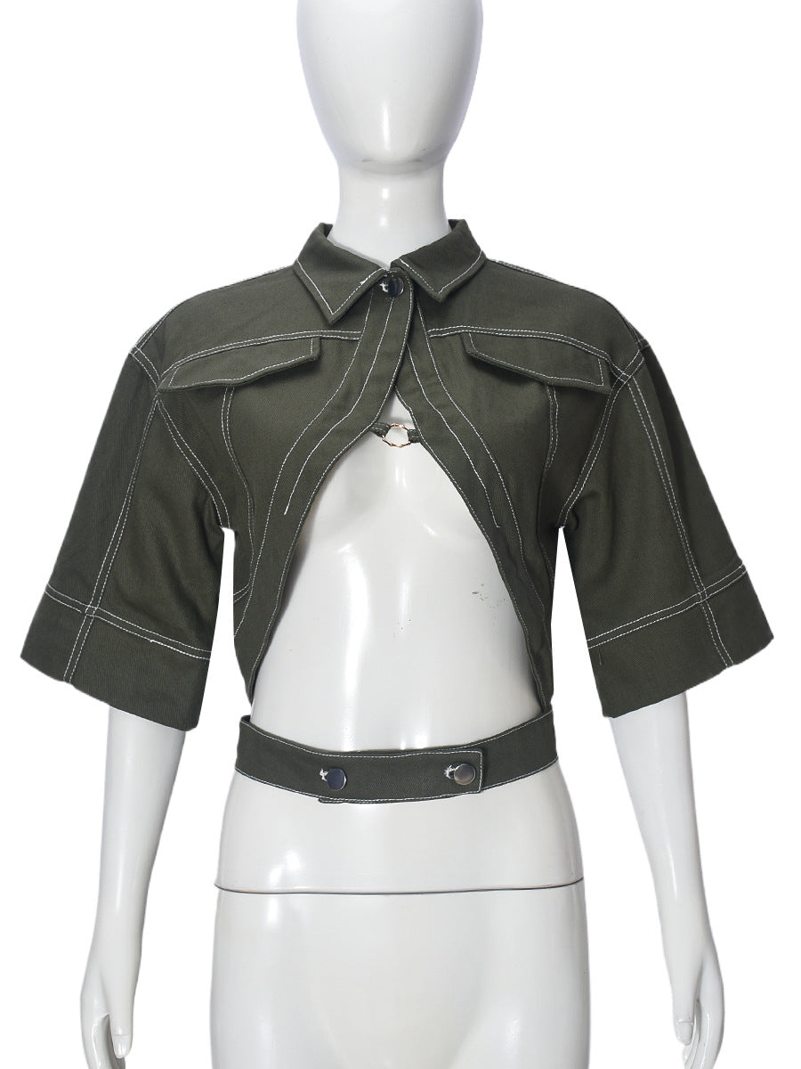 Sexy Short Sleeve Casual Cropped Jacket