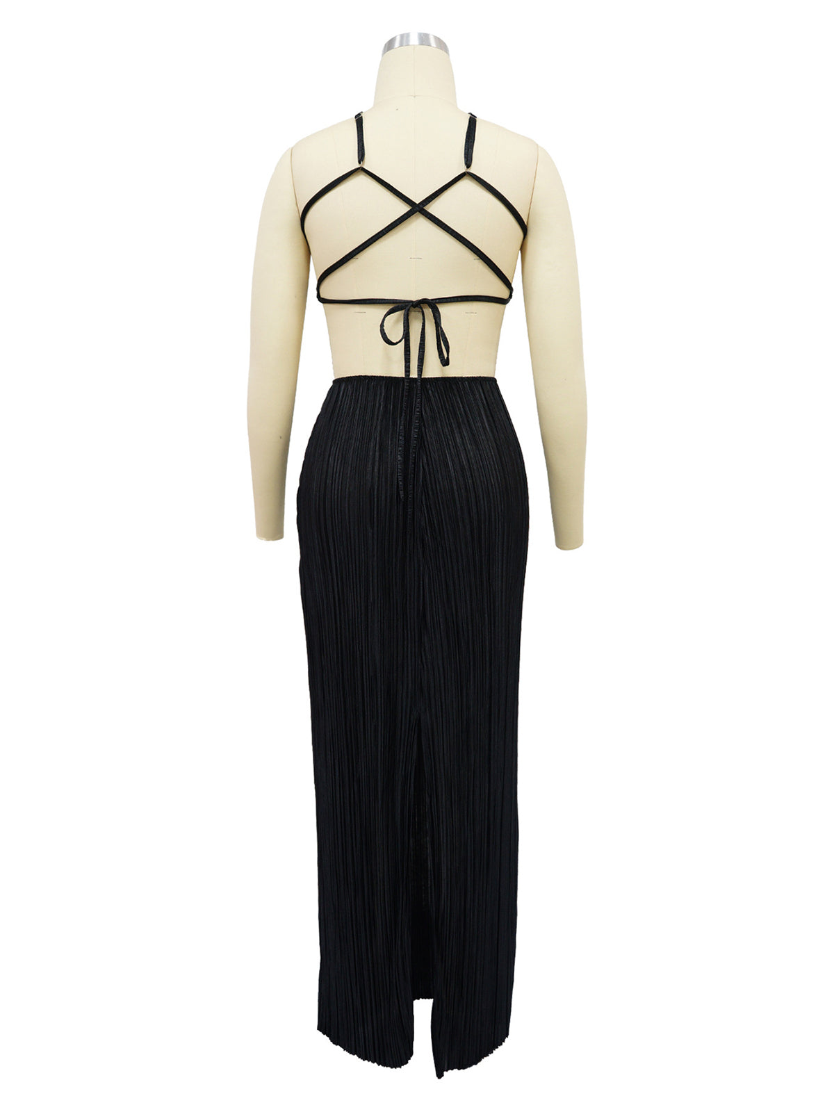 Sleeveless Backless Hollow Out Party Pleated Maxi Dress