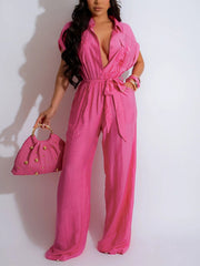 Casual Flax Pocket European Style Jumpsuit