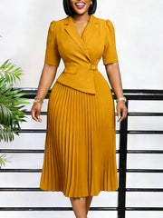 Elegant African Half Sleeve Pleated Slim Midi Dress