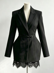 Lace Panel Padded Shoulder Blazer-boutique