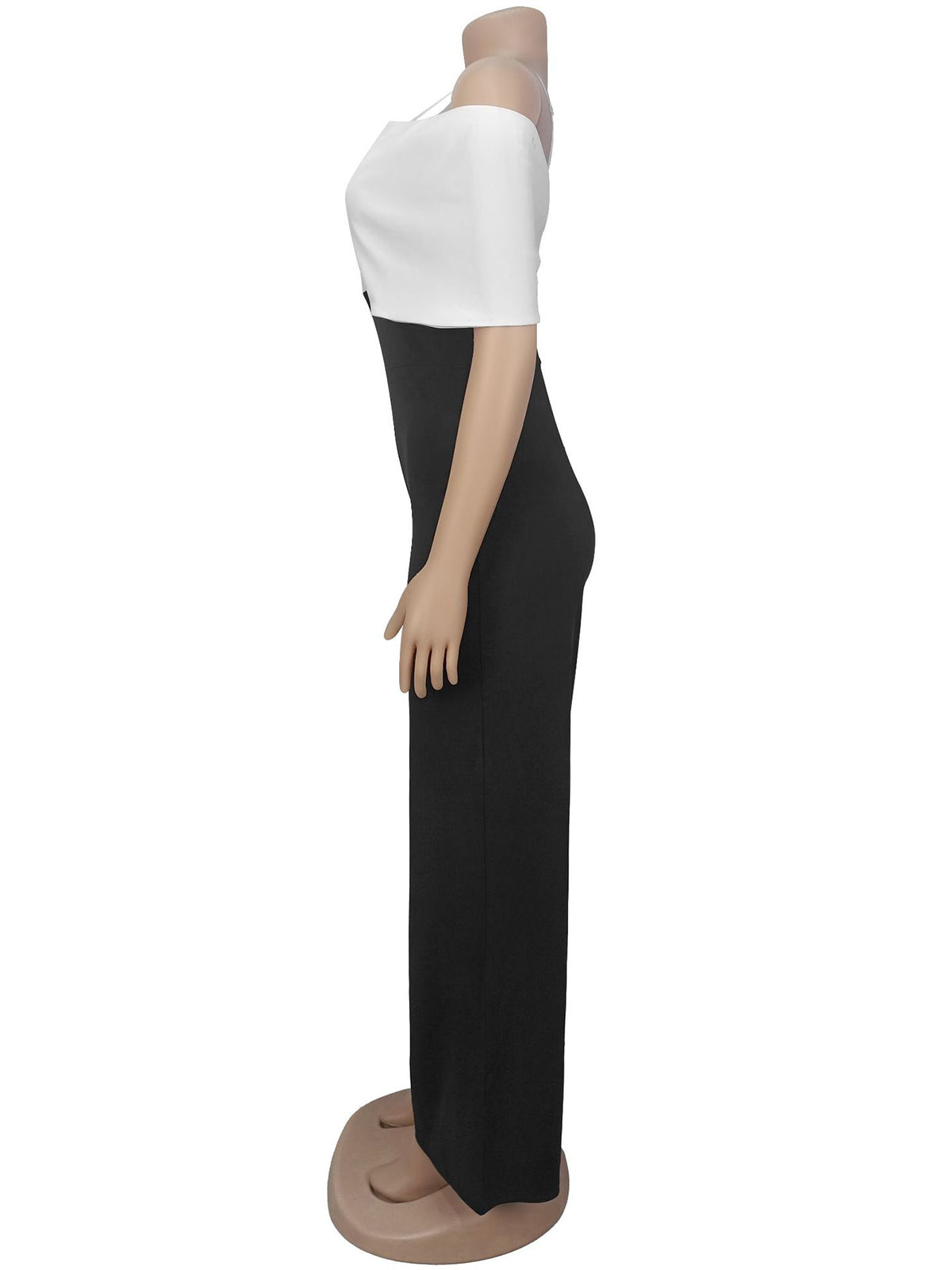 Fashion Off Shoulder Contrast Color Wide-Leg Jumpsuit
