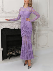 Elegant Chic Embroidery Floral Ruched Maxi Dress