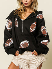 Fashion Sequin Rugby Half Zip Hoodie