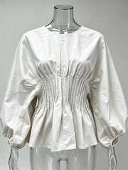 Ruched Waist Balloon Sleeve Blouse-boutique