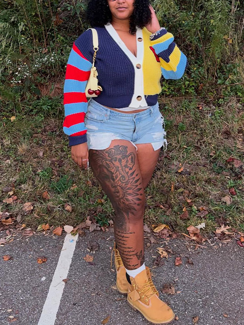 Casual V Neck Cropped Cardigan Sweater