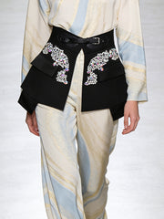 High Waist Rhinestone Belted Mini Skirts