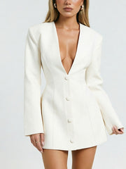 V Neck Long Sleeve Blazer Mini Dress