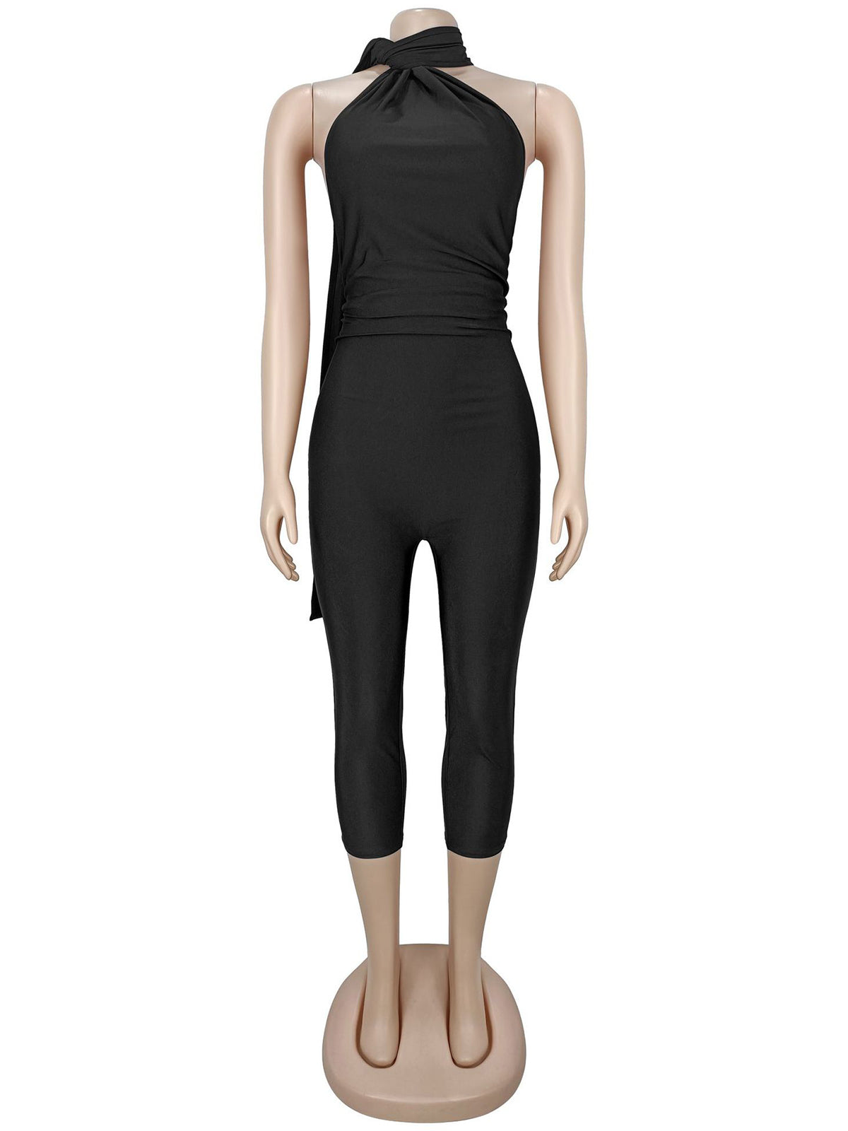 Casual Backless Scarf Detail Bodycon Jumpsuit