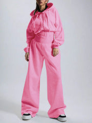 Fleece Hooded Zip Front Wide Leg Jumpsuit