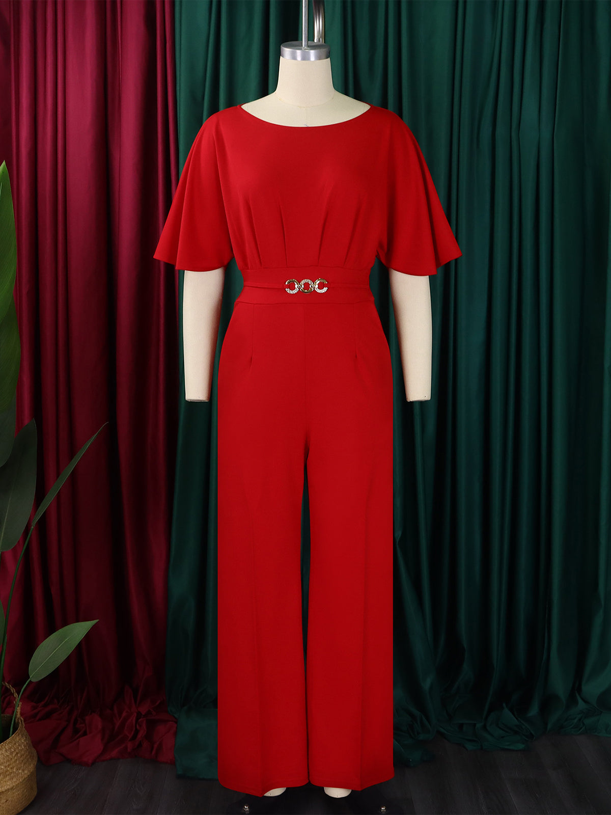 Fashion Round Neck High Waist Wide Leg Jumpsuit