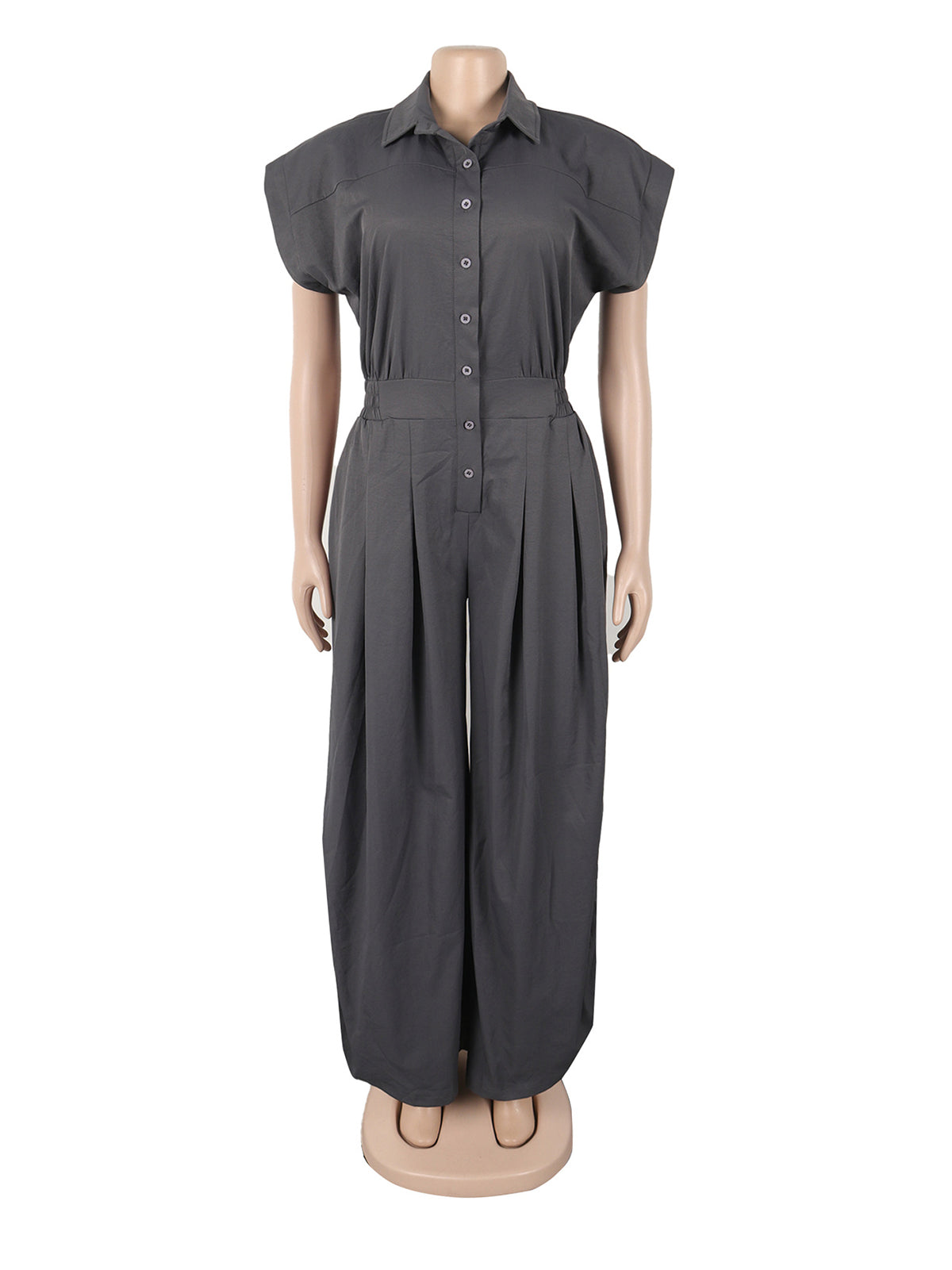 Casual Sleeveless Button Down Cinched Waist Jumpsuit