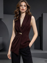 Asymmetric Pleated Lapel Vest-boutique