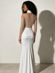 Pearl Mesh Satin Mermaid Dress-boutique