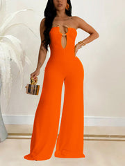 Sexy Patchwork Hollow Out Wide Leg Jumpsuits