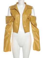 Fashion Lapel PU Leather Cropped Jacket