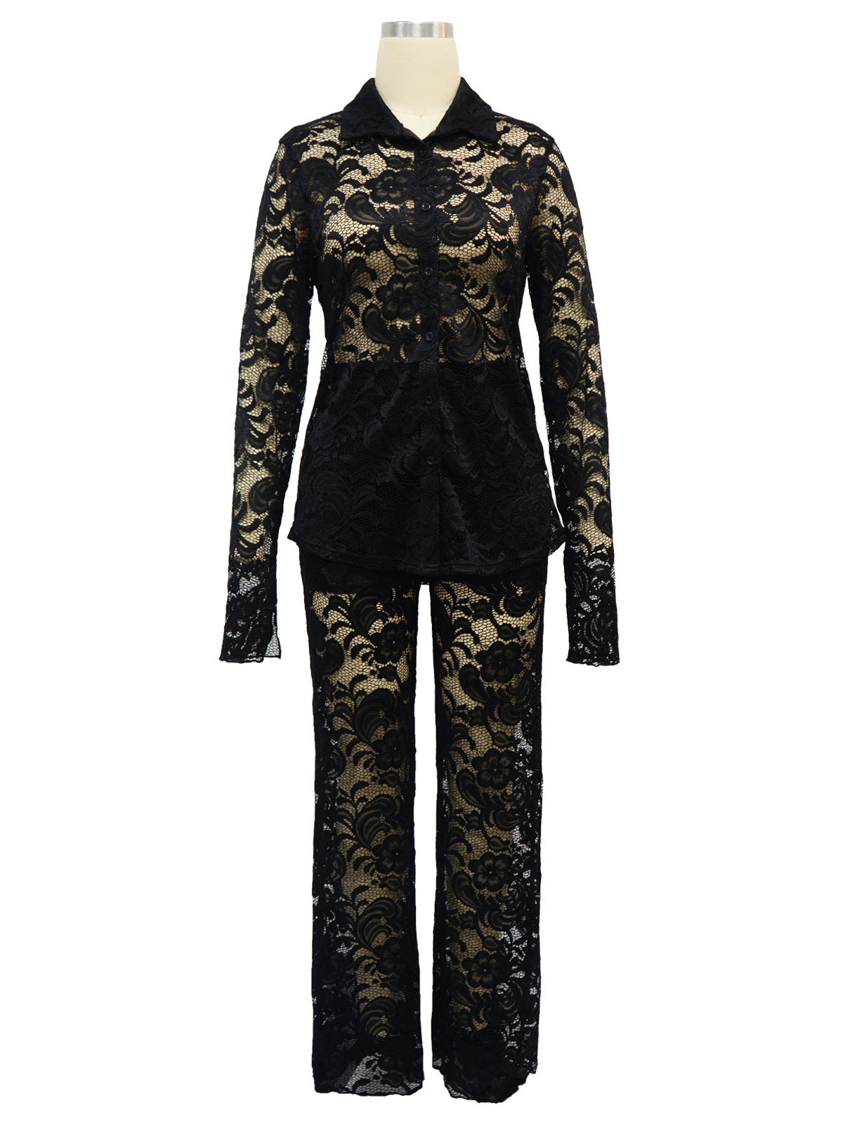 Sexy Lace Trousers See through Two Piece Set