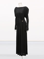 Elegant Long Sleeve Metallic Decor Layered Maxi Dress