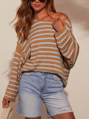 Fashion Stripe Drop Shoulder Loose Sweater