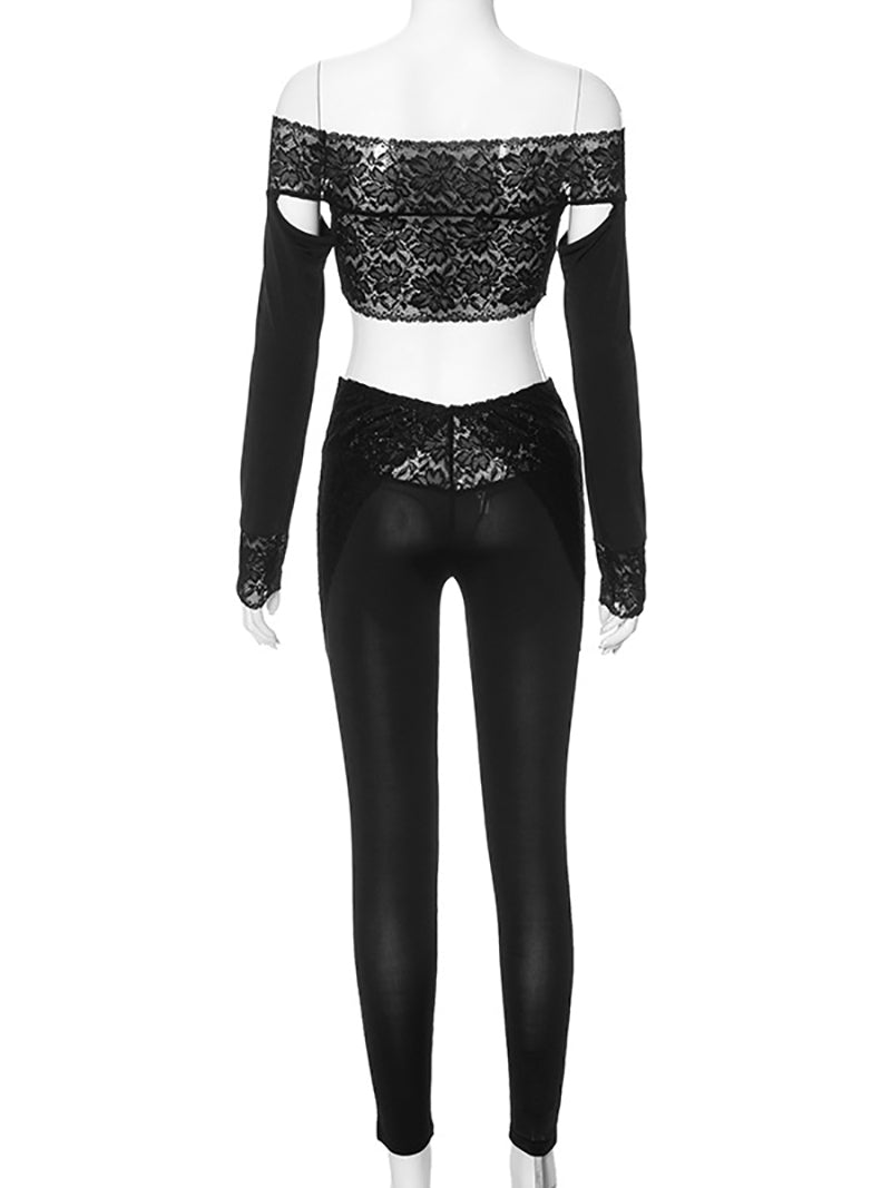 Sexy Lace See-through Skinny Pants Set