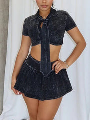 Sexy Crop Top A-line Skirt Set