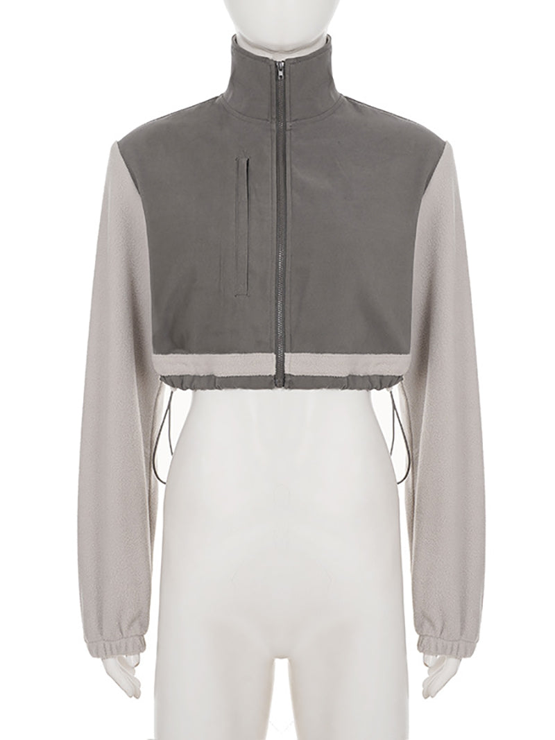 Stand-up Collar Drawstring Cropped Jacket