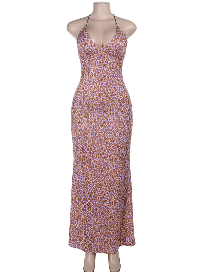 Sexy Print Backless Bow Maxi Dress