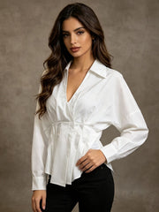 Minimal V Neck Relaxed Long Sleeve Blouse
