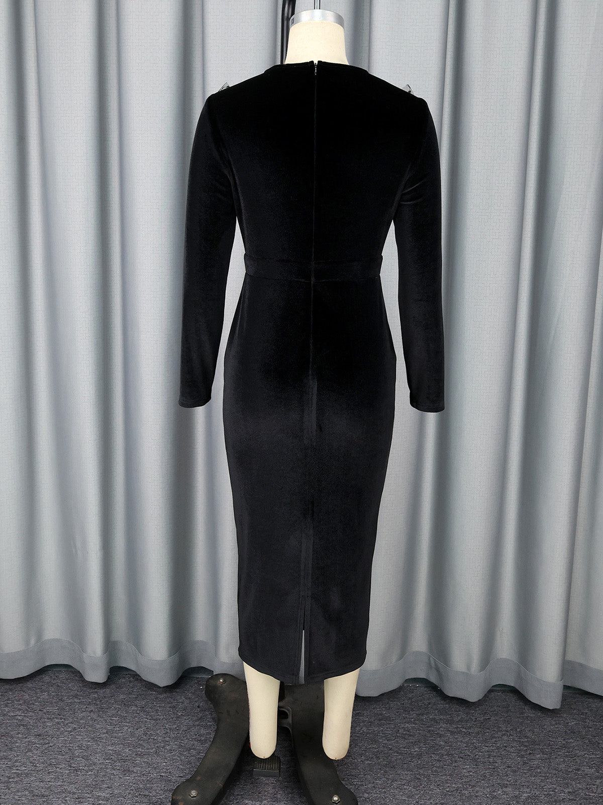 Elegant Mesh Patchwork O Neck Velvet Dress