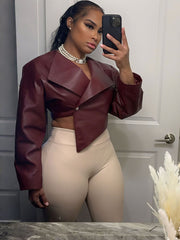 Asymmetric Cropped Faux Leather Jacket