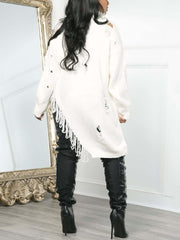 Casual Fringe Trim Asymmetrical Collar Dress