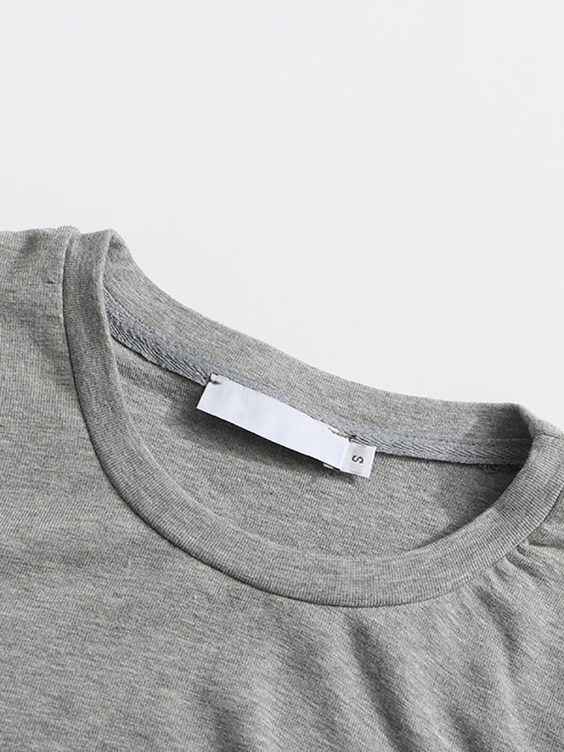 Casual Round Neck Leather Patchwork Slim T-shirt
