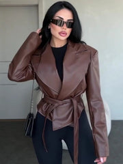 Belted Lapel Biker Jacket