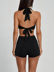 Sexy Halter O-ring Lace-Up Cut-out Backless Romper