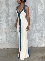 Sexy Deep V Neck Slim Fit Sleeveless Maxi Dress