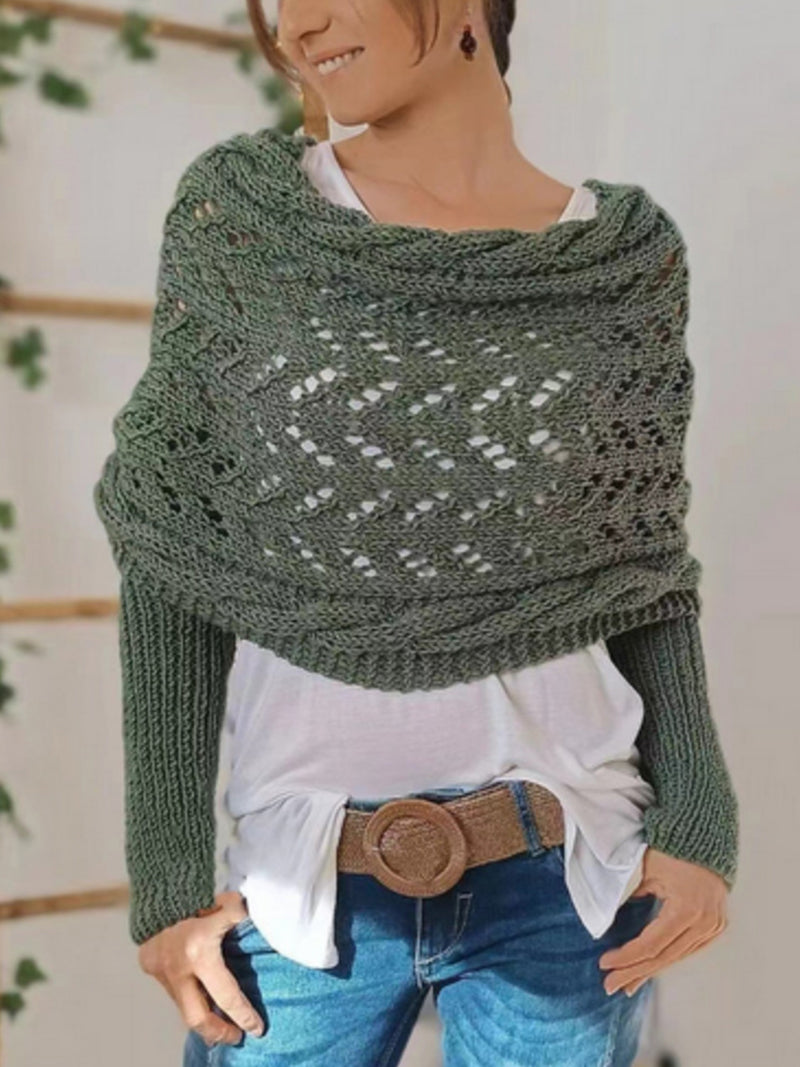 Knitted Cable Long Sleeves Hollow Crochet Scarf Top