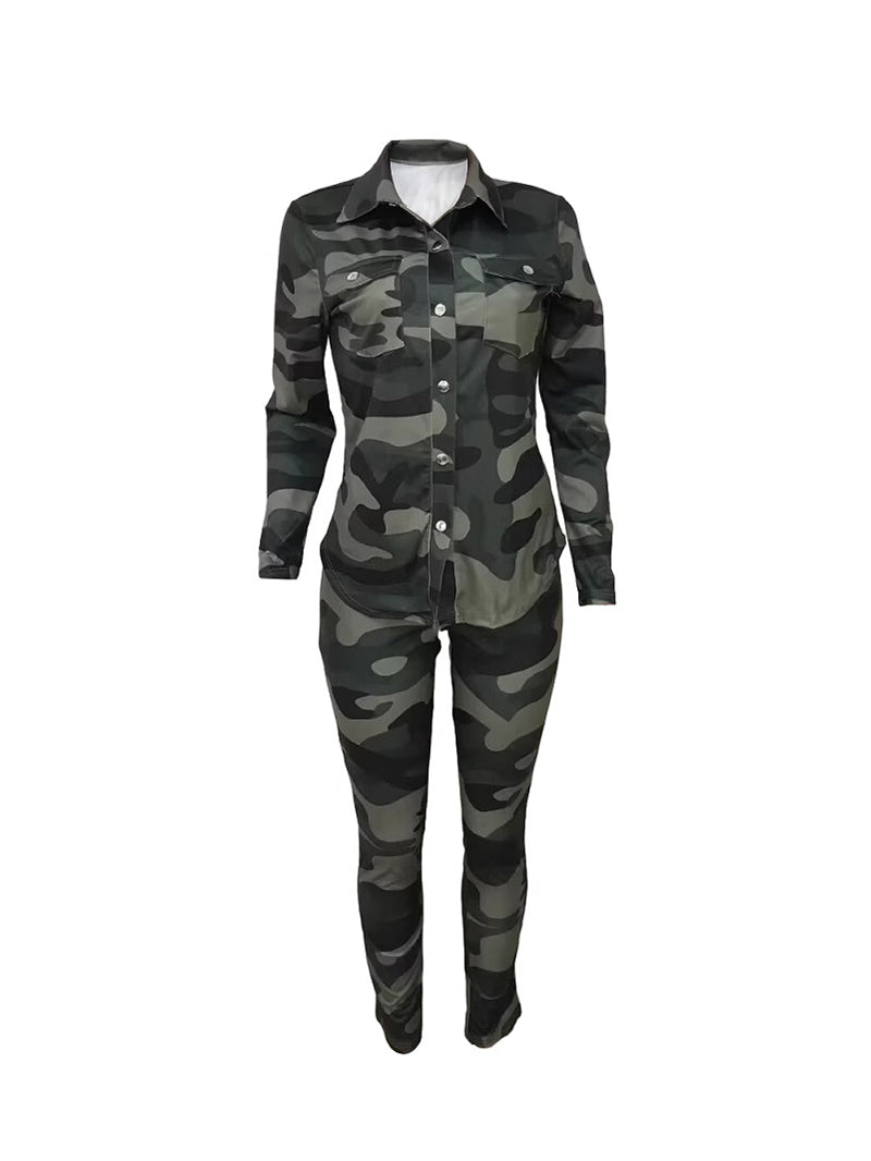 Camo Print Casual Sports Two-piece Set