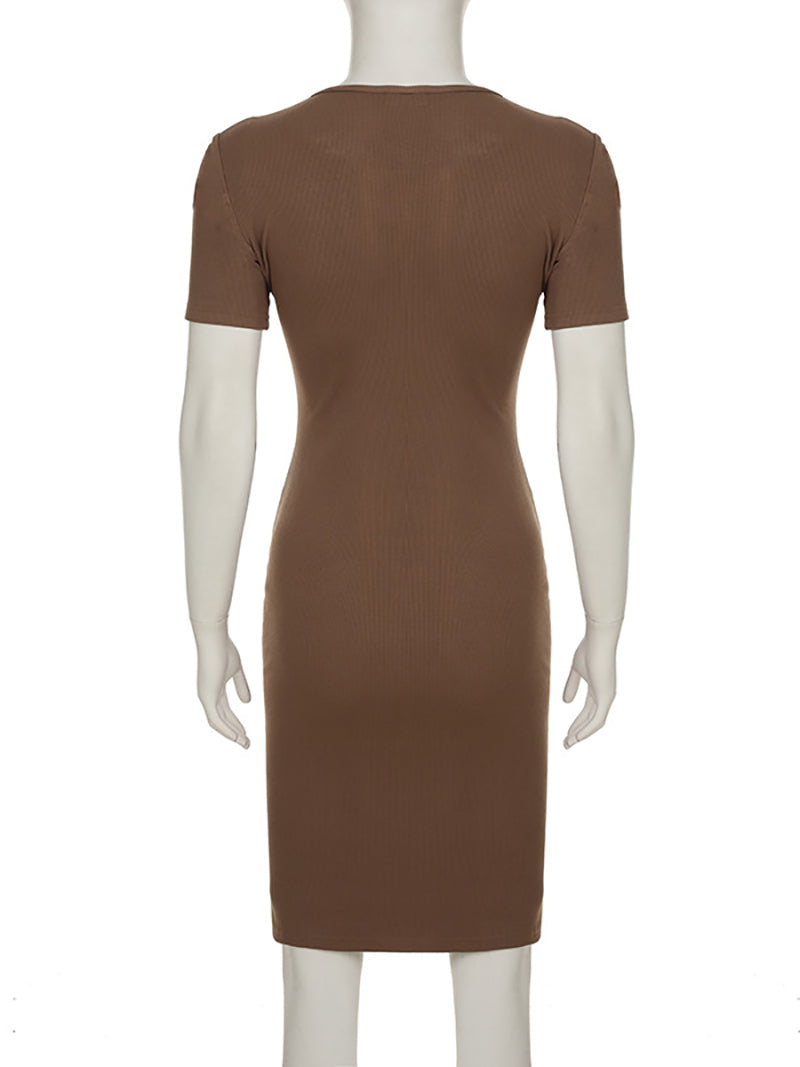 Fashion V-neck Knit Slim Package Hip Midi Dress